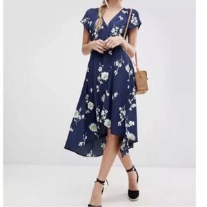 Free People Lost In You Blue‎ Floral Feminine Midi Dress Size S
